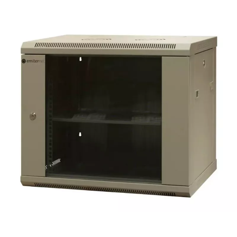 EMITER EM/AS6409X 9U sienas montāžas tīkla skapis 600x450x500 mm ar rūdīta stikla durvīm