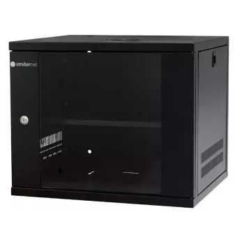EMITER EM/SH02B5409-08 19 inch 9U sienas montāžas tīkla skapis, stikla durvis, 550x450x455 mm, melns