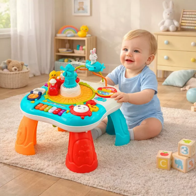 LEAN TOYS Izglītojošs galds Interaktīvs mūzikas panelis Klavieres 2 in 1 Tirkīza