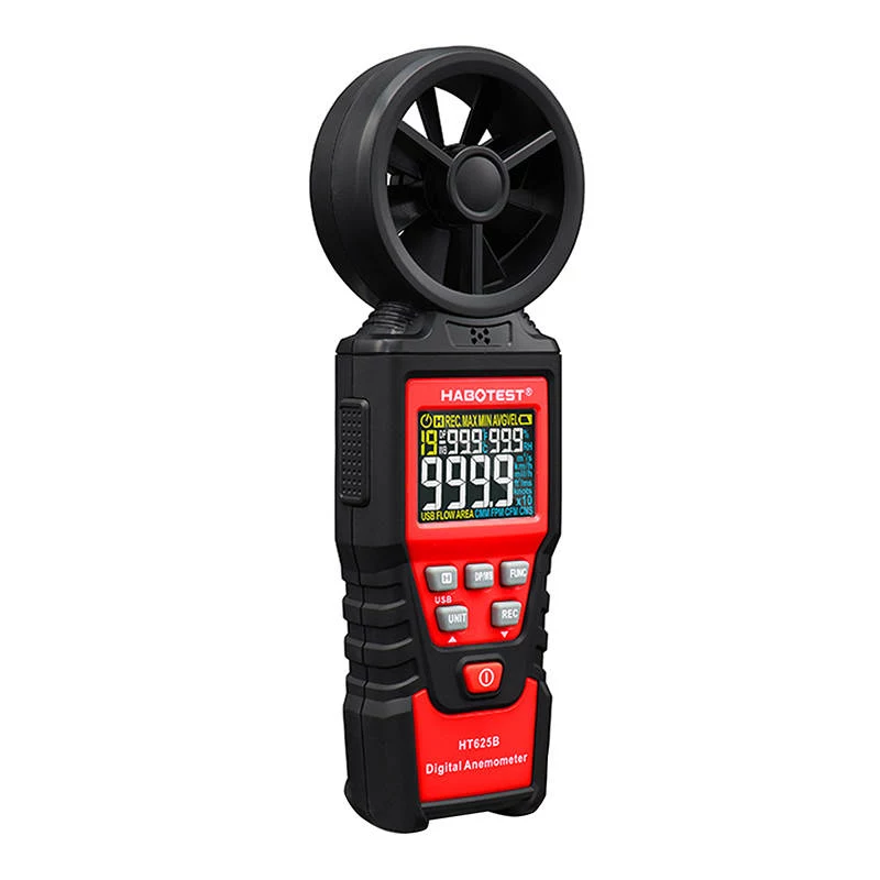 HABOTEST HT625B digitālais anemometrs ar USB, vēja ātruma/temperatūras/gaisa tilpuma mērītājs, LCD ar fona apgaismojumu, ārējais lāpstiņu sensors
