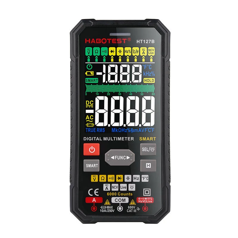 Habotest HT127B digitālais universālais multimetrs True RMS 6000 Counts Auto Ranging ar NCV un temperatūras mērīšanu