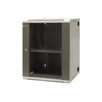 EMITER EM/AH6515 15U sienas montāžas tīkla skapis 600x550x770 mm, rūdīta stikla durvis, melns