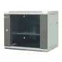 EMITER EM/AP6409 9U sienas montāžas tīkla skapis 19 collas 600x450x500 mm pelēks, rūdīta stikla durvis, slēdzamas