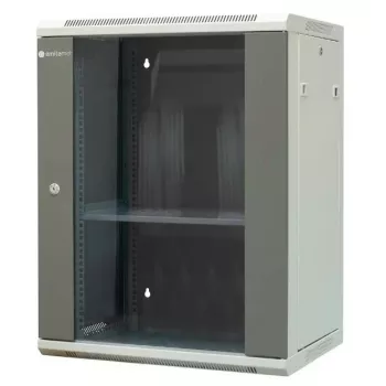 EMITERNET EM/AP6415 15U sienas montāžas tīkla skapis ar rūdīta stikla durvīm, 600x450x770 mm, melns