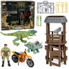LEAN TOYS Dinozauru pētniecības bāzes komplekts ar dinozauru figūrām, torni, būri un aksesuāriem