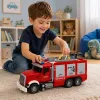 LEAN TOYS ugunsdzēsēju mašīna ugunsdzēsības departaments pagarināma kāpne ūdens šļūtene gaismas skaņas