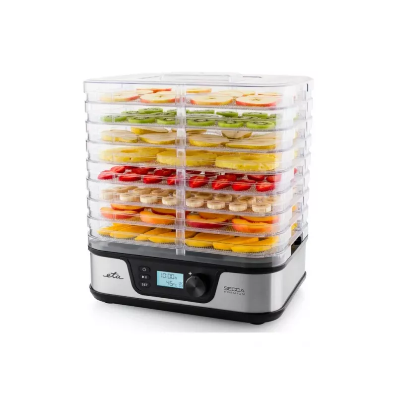 ETA Secca Premium ETA930190000 pārtikas žāvētājs, 8 taisnstūra paplātes, 380 W, sudraba