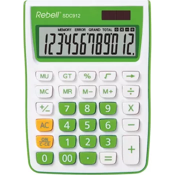 REBELL RE-SDC912GR BX pussemi-galda kalkulators 12 ciparu ar divkāršu barošanu, pelēks