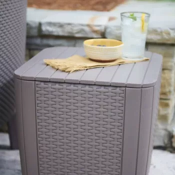 KETER dārza galds/glabāšanas kaste Luzon Flat Wicker bēšā krāsā