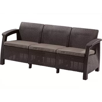 KETER Corfu Love Seat Max brūns trīsvietīgs dārza dīvāns