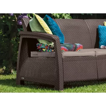 KETER Corfu Love Seat Max brūns trīsvietīgs dārza dīvāns