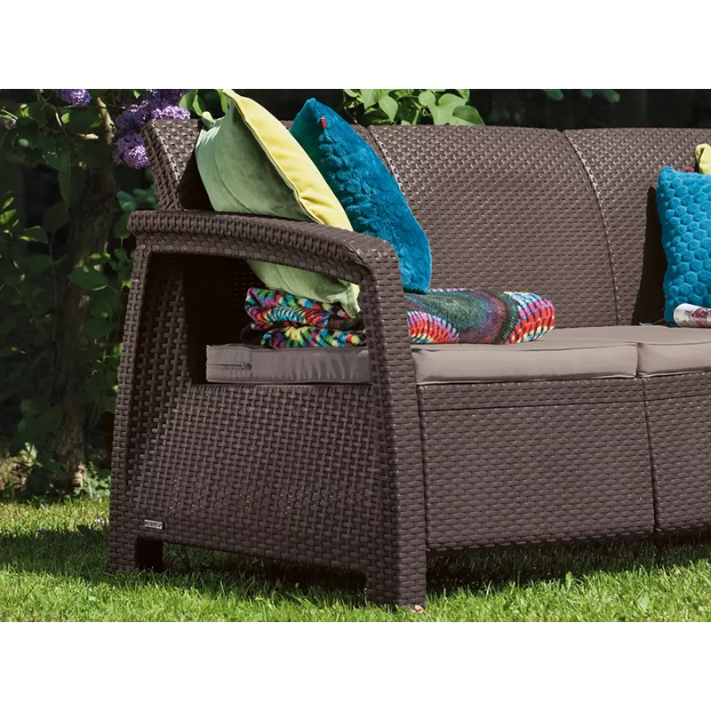 KETER Corfu Love Seat Max brūns trīsvietīgs dārza dīvāns