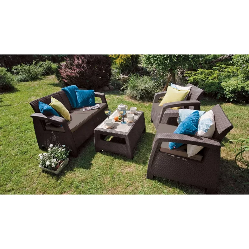 KETER Corfu Love Seat Max brūns trīsvietīgs dārza dīvāns