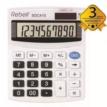 REBELL RE-SDC410 BX pussolārais kalkulators, 10 ciparu LCD, divkāršā barošana (saules un baterija), melns