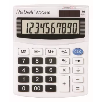 REBELL RE-SDC410 BX pussolārais kalkulators, 10 ciparu LCD, divkāršā barošana (saules un baterija), melns