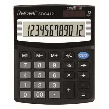 REBELL RE-SDC412 BX pussemi-deskop kalkulators, 12 ciparu LCD, divu veidu barošana, melns