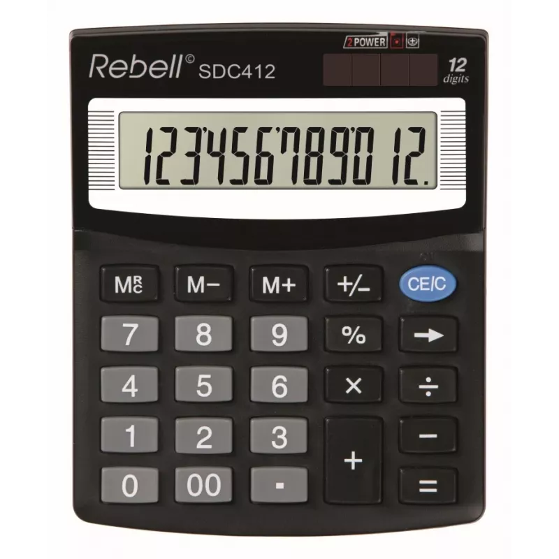 REBELL RE-SDC412 BX pussemi-deskop kalkulators, 12 ciparu LCD, divu veidu barošana, melns