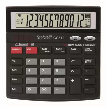 REBELL RE-CC512 BX galda kalkulators 12 ciparu ar divkāršu barošanu melns/sudrabs