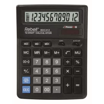 REBELL RE-BDC412 BX galda kalkulators 12 ciparu ar divkāršu barošanu melns