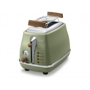 DELONGHI Icona Vintage tosteris CTOV 2103.GR 900W, nerūsējošais tērauds, drupatu paplāte, atkausēšana, zaļš/bojāts iepakojums