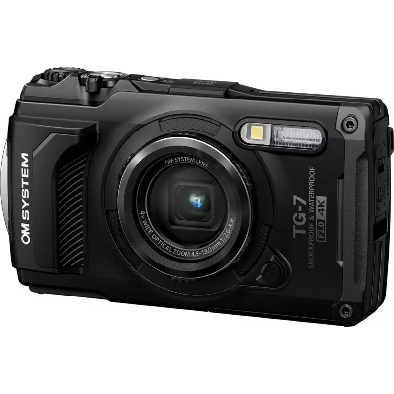 OM System Tough TG-7 melna izturīga kompaktkamera, 12 MP, 4K video, ūdensizturīga 15 m