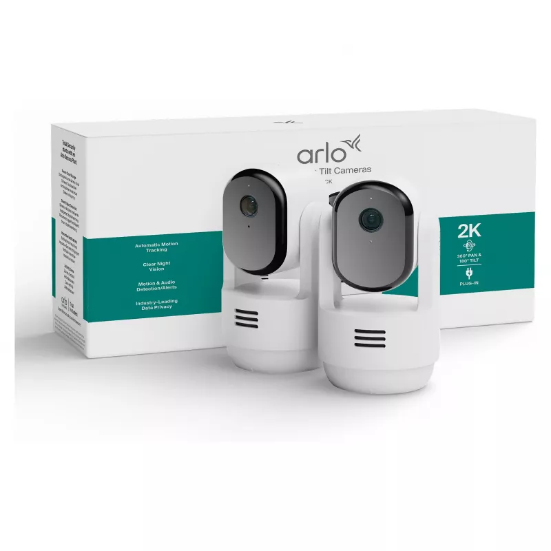 Arlo Essential 3 2K Pan-Tilt-Zoom iekštelpu drošības kamera (2 gab., balta)