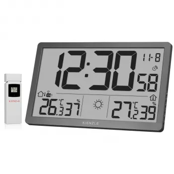 KIENZLE Jumbo NEO LCD laika stacijas sienas pulkstenis pelēks
