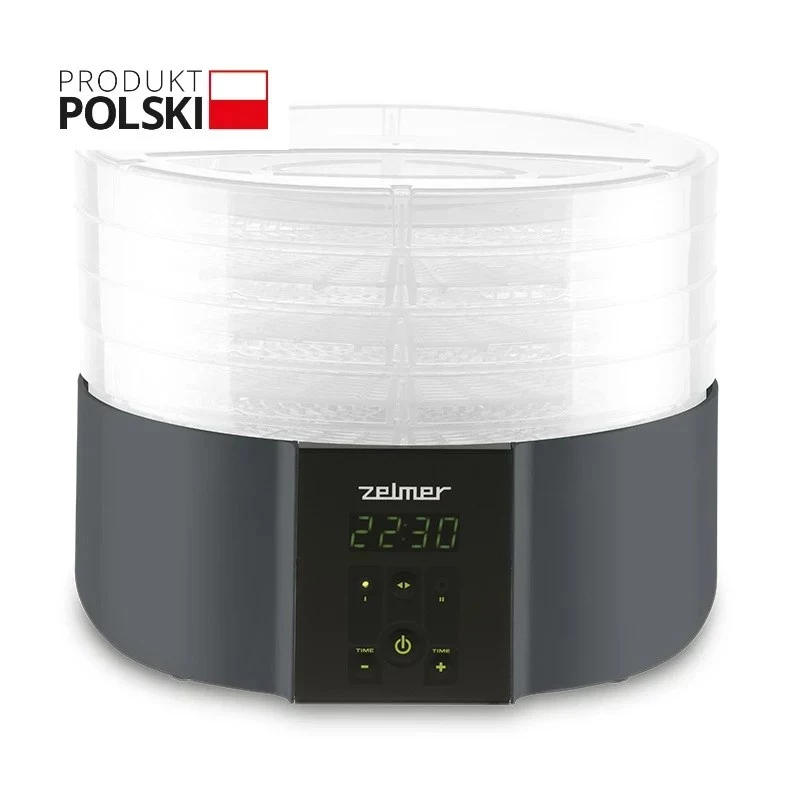 Zelmer ZFD2025 Pārtikas žāvētājs, 5 paplātes, 520 W, elektroniskā temperatūras kontrole 35-70°C, taimeris 1-48h, LED displejs, balts/pelēks