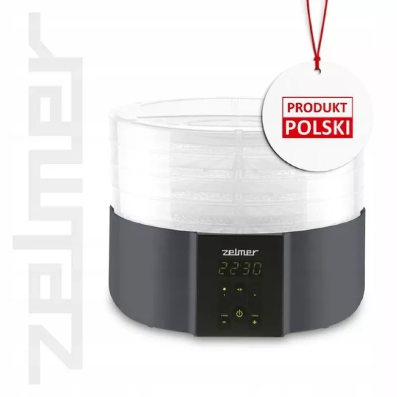 Zelmer ZFD2025 Pārtikas žāvētājs, 5 paplātes, 520 W, elektroniskā temperatūras kontrole 35-70°C, taimeris 1-48h, LED displejs, balts/pelēks