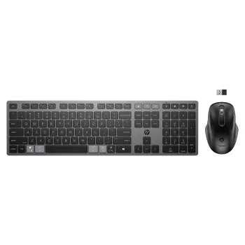 HPINC HP 725 - tastatūras un peles komplekts - daudzfunkcionāls, uzlādējams, darbināms ar superkondensatoru - pilna izmēra - bezvadu - Nightfall Black -