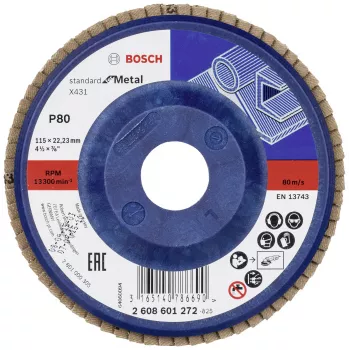 Bosch X431 Standarta metāla slīpēšanas diski, 115 mm, cirkonija alumīnija oksīds, P60 graudainība, 22,23 mm urbums 2608601272
