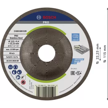 Bosch 2608600539 Iegremdētā centra slīpēšanas disks 115 x 22.23 mm, 1 gabals