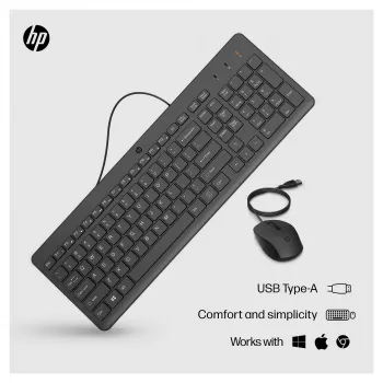HP 150 - tastatūras un peles komplekts - USB - GB - melns