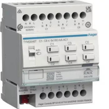 HAGER TYMS646T Apkures izpildmehānisms 6 kanālu KNX Secure