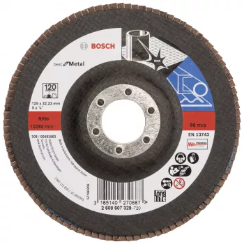BOSCH X-LOCK slīpēšanas diski ar lapiņām 125 mm P120 cirkonija alumīnija konusveida metālam 2608607329