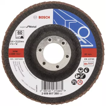 Bosch X551 Standard metāla slīpēšanas diski ar līstītēm, 115 mm diametrs, 22,33 mm urbums, 60 graudainība, cirkonija alumīnija oksīds, konisks, 1 gab. 2608607350