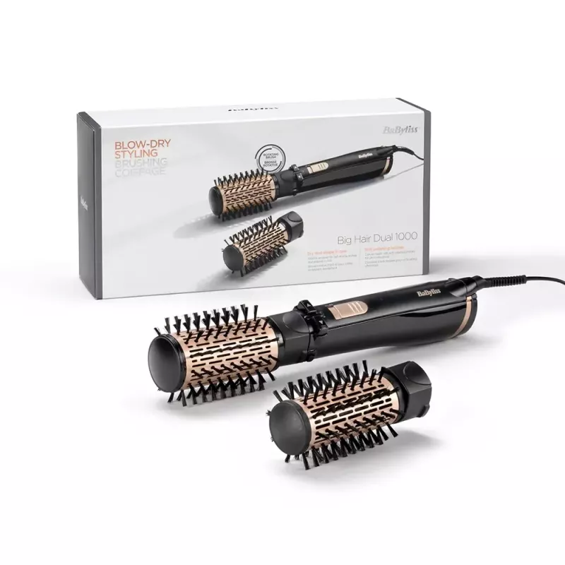BaByliss Big Hair Dual rotējošais karstā gaisa matu veidotājs, 1000 W, melns/zelta