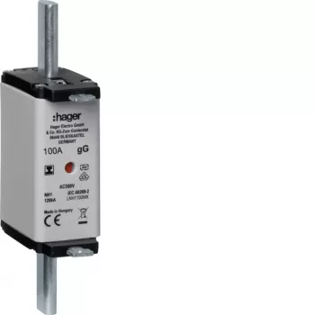 HAGER LNH1100MK NH1C 100A 500V gG drošinātāja ieliktnis ar augšējo indikatoru, neatvienojams