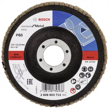 Bosch X431 Standard metāla slīpēšanas diski ar līstēm, 115 mm, 60 graudainība, stiklašķiedras pamatne 2608603713