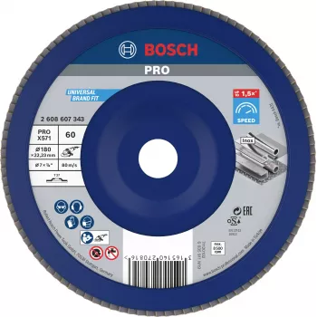 Bosch X571 Best for Metal slīpēšanas diski ar līstēm, 180 mm diametrs, 22,33 mm urbums, cirkonija alumīnija oksīds, K40 graudainība, konisks 29. tips, tēraudam un melnajiem metāliem 2608607343