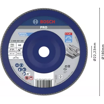 Bosch X571 Best for Metal slīpēšanas diski ar līstēm, 180 mm diametrs, 22,33 mm urbums, cirkonija alumīnija oksīds, K40 graudainība, konisks 29. tips, tēraudam un melnajiem metāliem 2608607343