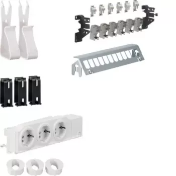 HAGER UM00M1 multivides sadales komplekts ar 3 Schuko kontaktligzdām un 12 RJ45 Cat.6 patch portiem, 24 TE