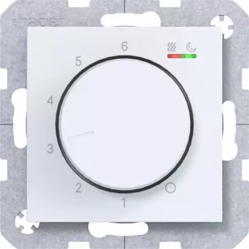 HAGER WAN5010WM Telpas temperatūras regulators 230V/16A ar rotējošu/spiežamu pogu apkurei