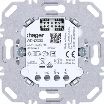 HAGER WDN2030 Universālais dimmera ievietojamais modulis, 1-gang, iekšējai montāžai, 230V, 300W/100W LED
