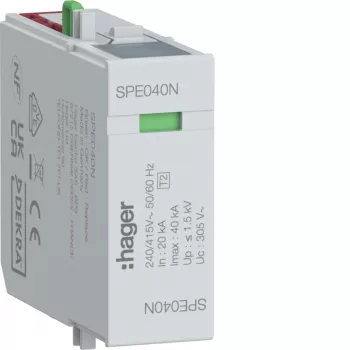 Hager pārsprieguma aizsardzības modulis N-PE 2. tipa SPD 255V 20kA/40kA 1,5kV SPE040N