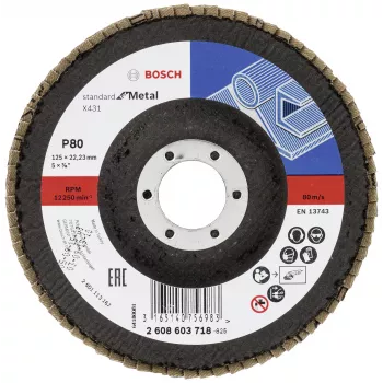 Bosch X431 standarta slīpēšanas diski metālam, taisni, 125 mm, graudainība 80, stikla šķiedras pamatne 2608603718