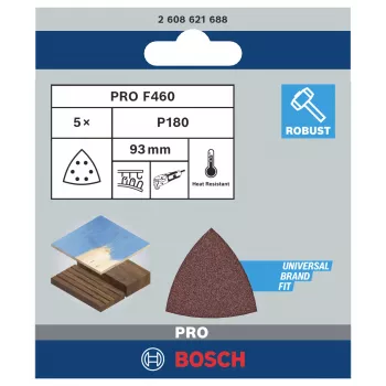 Bosch 2608621688 Delta slīppapīrs, graudainība 180, 93 mm, 5 gabali