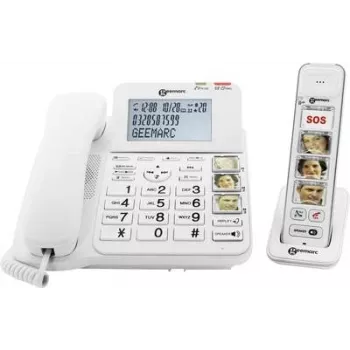 Geemarc AMPLIDECT COMBI-PHOTO 295 vadu vecāka cilvēka tālrunis ar atbildētāju, foto pogām, apgaismotu displeju, balts