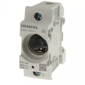 Siemens 5SG17021 D02 1-poligā 63A drošinātāju pamatne, 400V AC, skrūvju montāža, pelēka