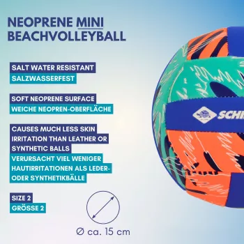 SCHILDKROT Neoprēna mini pludmales volejbols 2. izmērs ar mīkstu tekstila virsmu, izturīgs pret sālsūdeni 970342